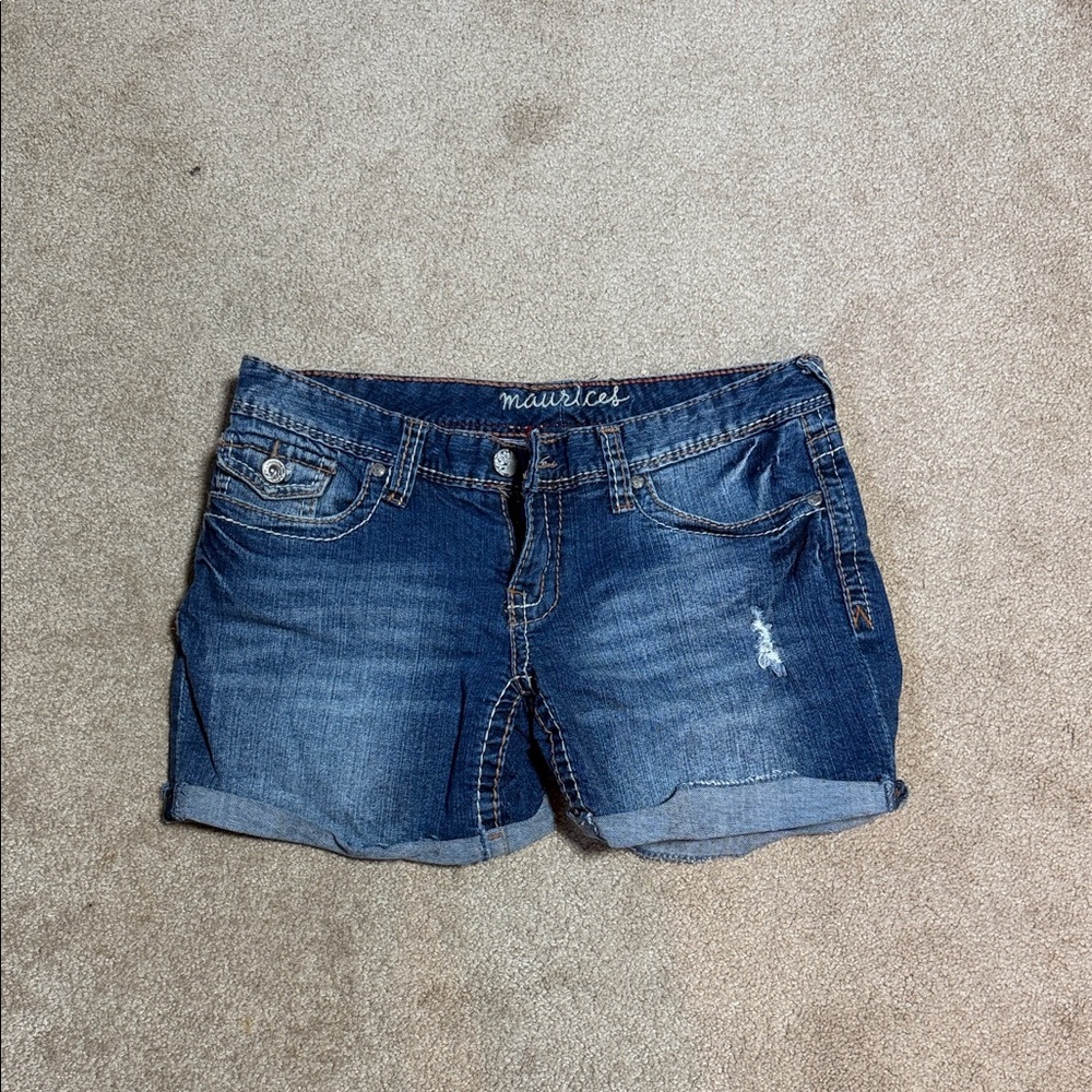 Maurices Blue Rolled-Hem Distressed Denim Shorts